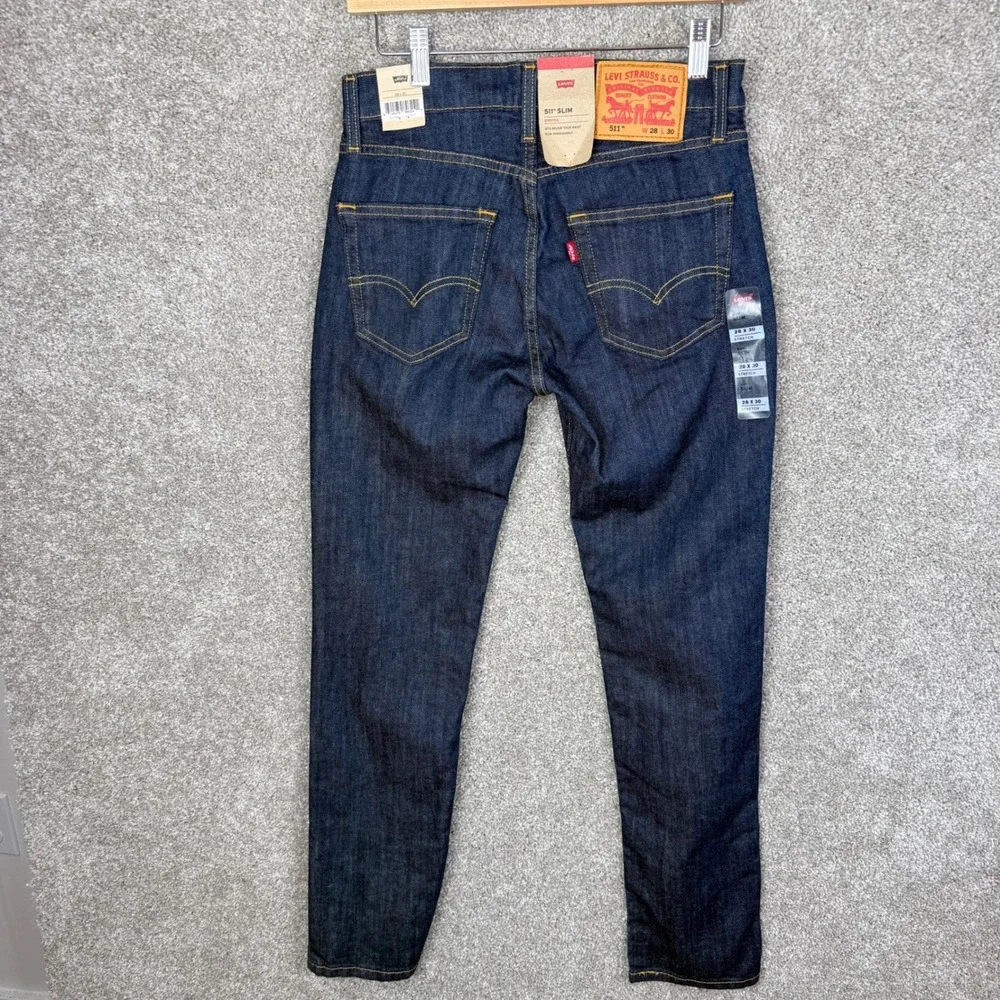 Levis 511 Slim Fit Stretch Jeans Dark Indigo Blue 04511-0408 Mens W28 L30 NEW